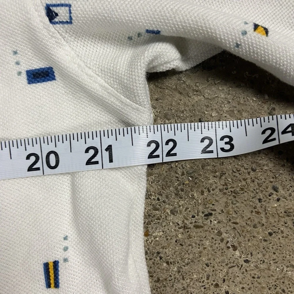 Vintage 90s Chaps Ralph Lauren Polo Shirt Size Large White Nautical Flag Pattern